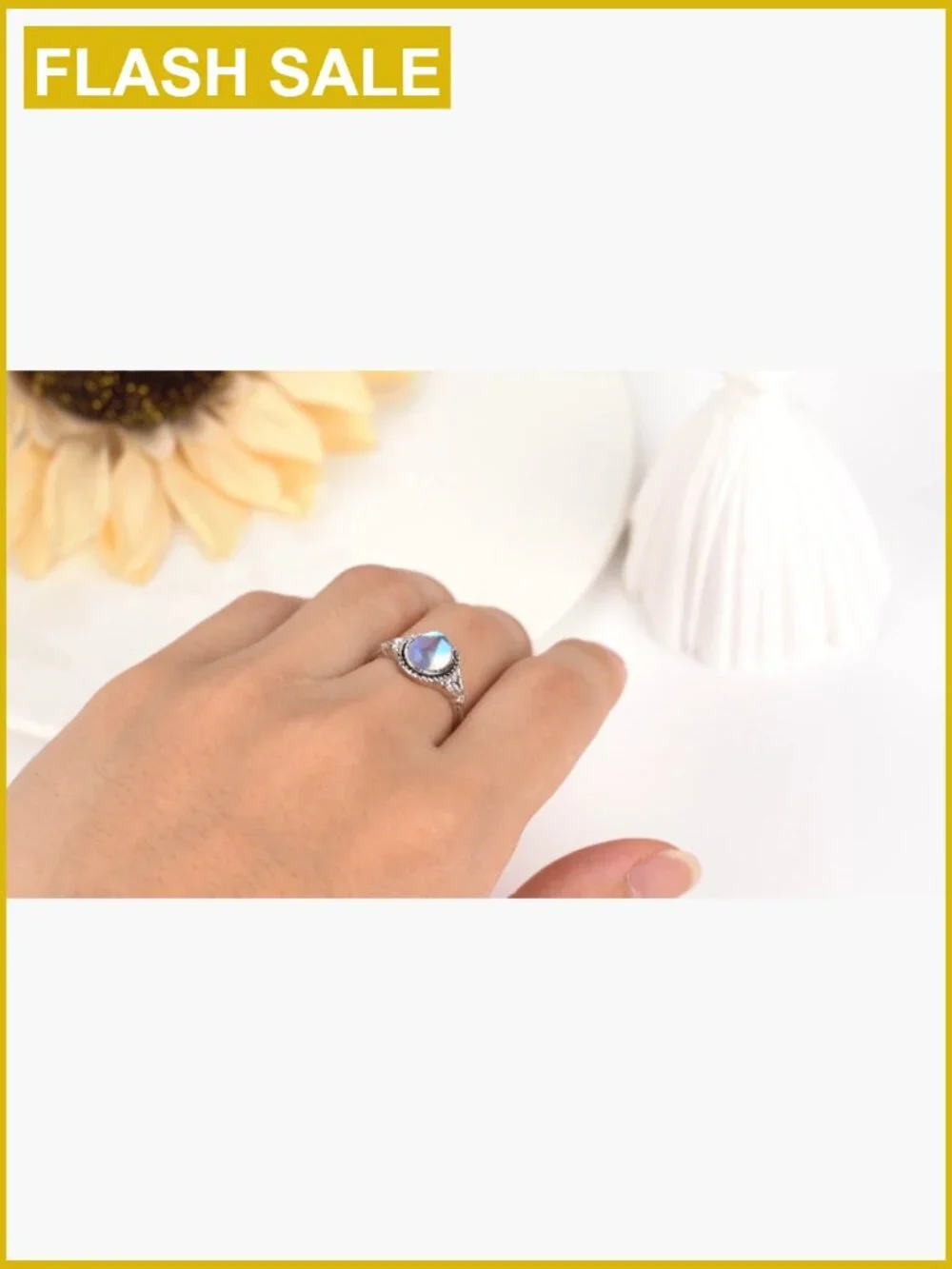 Sterling Silver Moonstone Mood Ring Victorian Oval Solitaire 18K White Gold